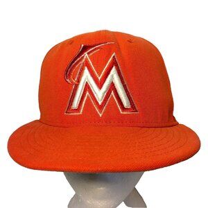Miami Marlins New Era Baseball Cap Hat Youth 6 7/8 Fitted Red Canvas MLB